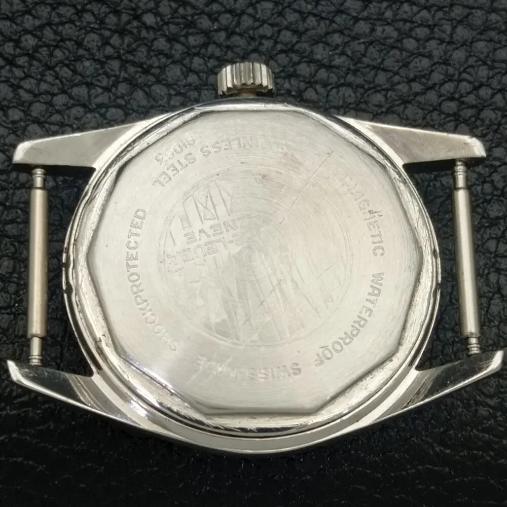 Vintage 1977 Favre Leuba Manual Mens Silver Watch W/Leather Strap